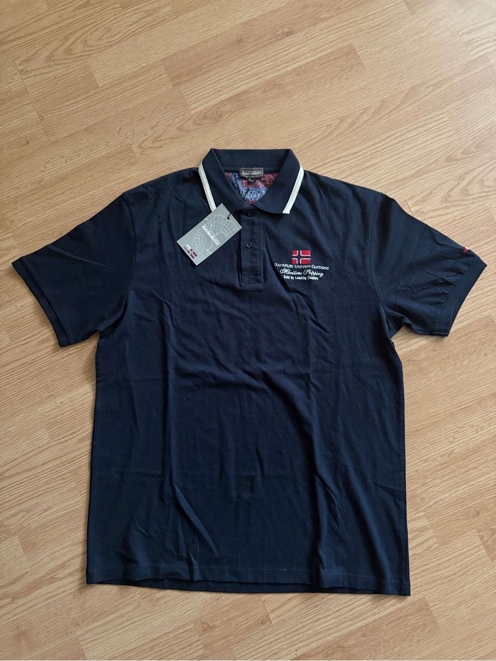 Napapijri Navy Polo with Contrast Collar and Flag Detail